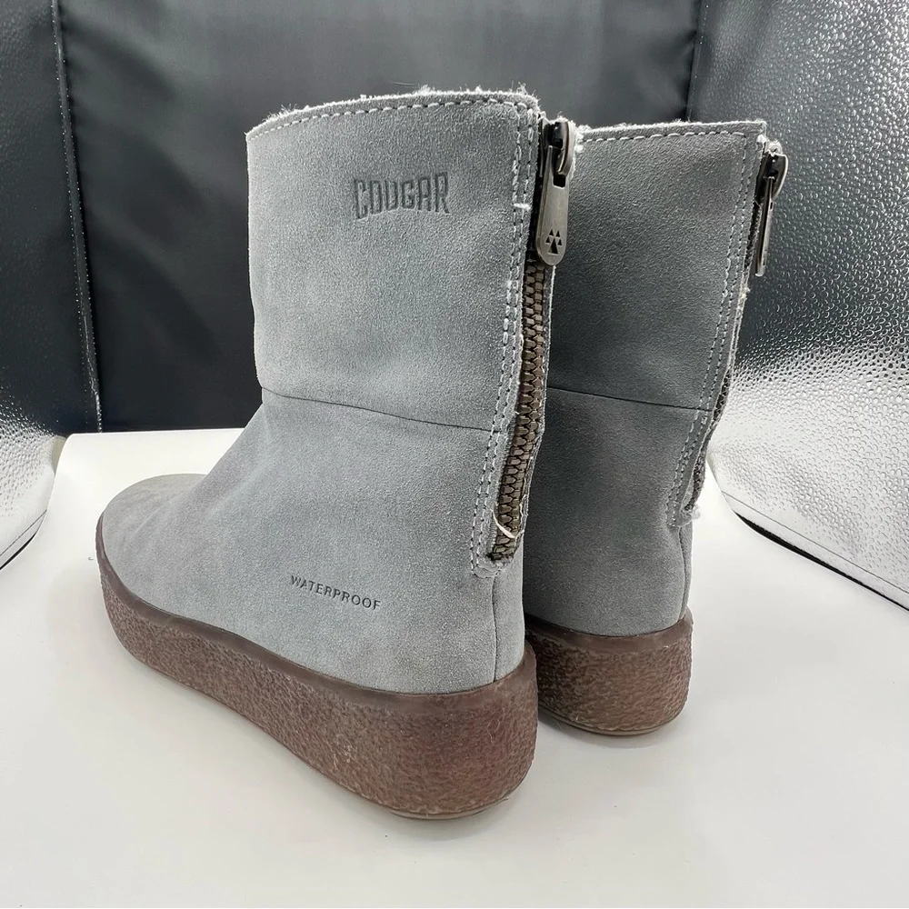 Free‎ People x Cougar Waterproof Gray Blue Leather Fur Shearling Ankle Boots 8